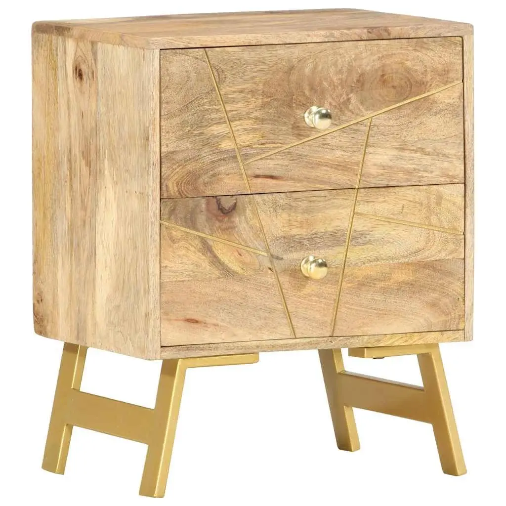 Mango Wood Nightstand 40x30x50cm Rustic Bedside Cabinet with 2 Drawers Storage Brown