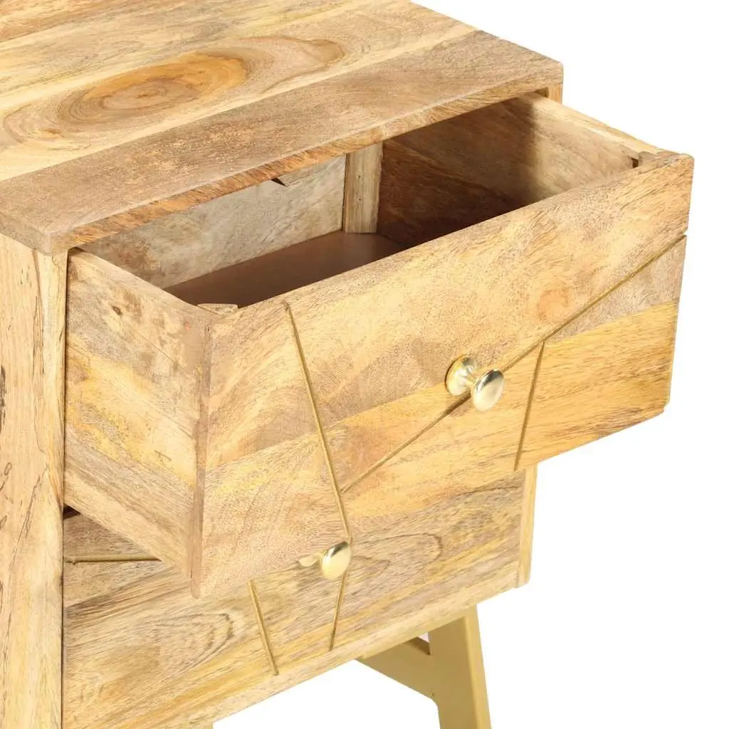Mango Wood Nightstand 40x30x50cm Rustic Bedside Cabinet with 2 Drawers Storage Brown
