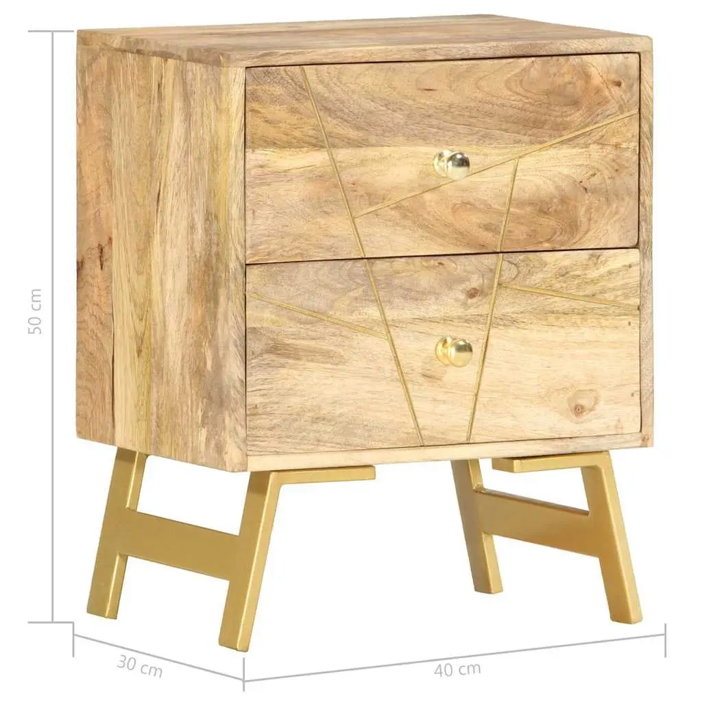 Mango Wood Nightstand 40x30x50cm Rustic Bedside Cabinet with 2 Drawers Storage Brown