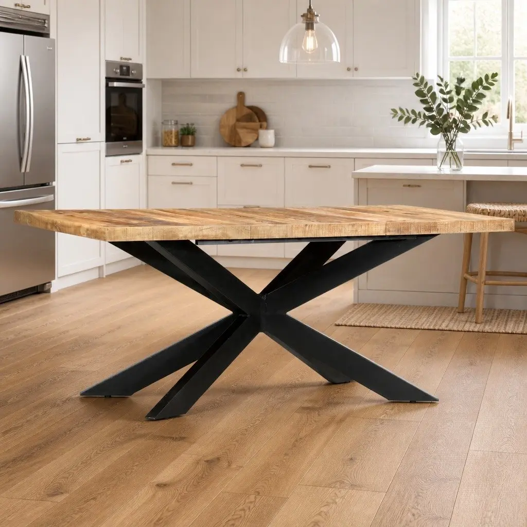 Dining Table Solid Rough Mango Wood 180x90x76cm Brown Industrial