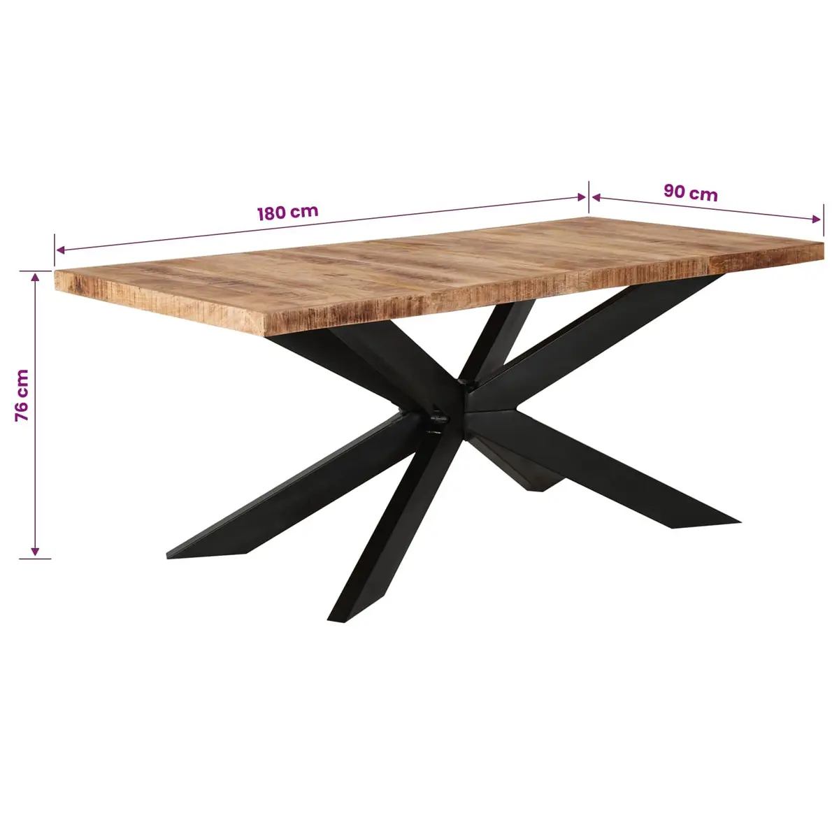 Dining Table Solid Rough Mango Wood 180x90x76cm Brown Industrial
