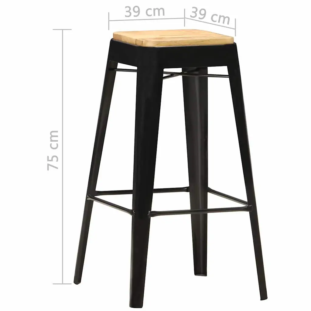 Bar Stools Solid Mango Wood Black 4 Piece Kitchen Dining Chair with Steel Legs
