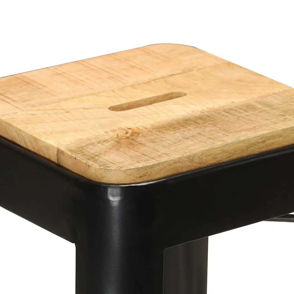Bar Stools Solid Mango Wood Black 4 Piece Kitchen Dining Chair with Steel Legs