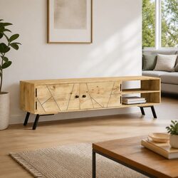Functional Solid Mango Wood TV Cabinet for Home Use