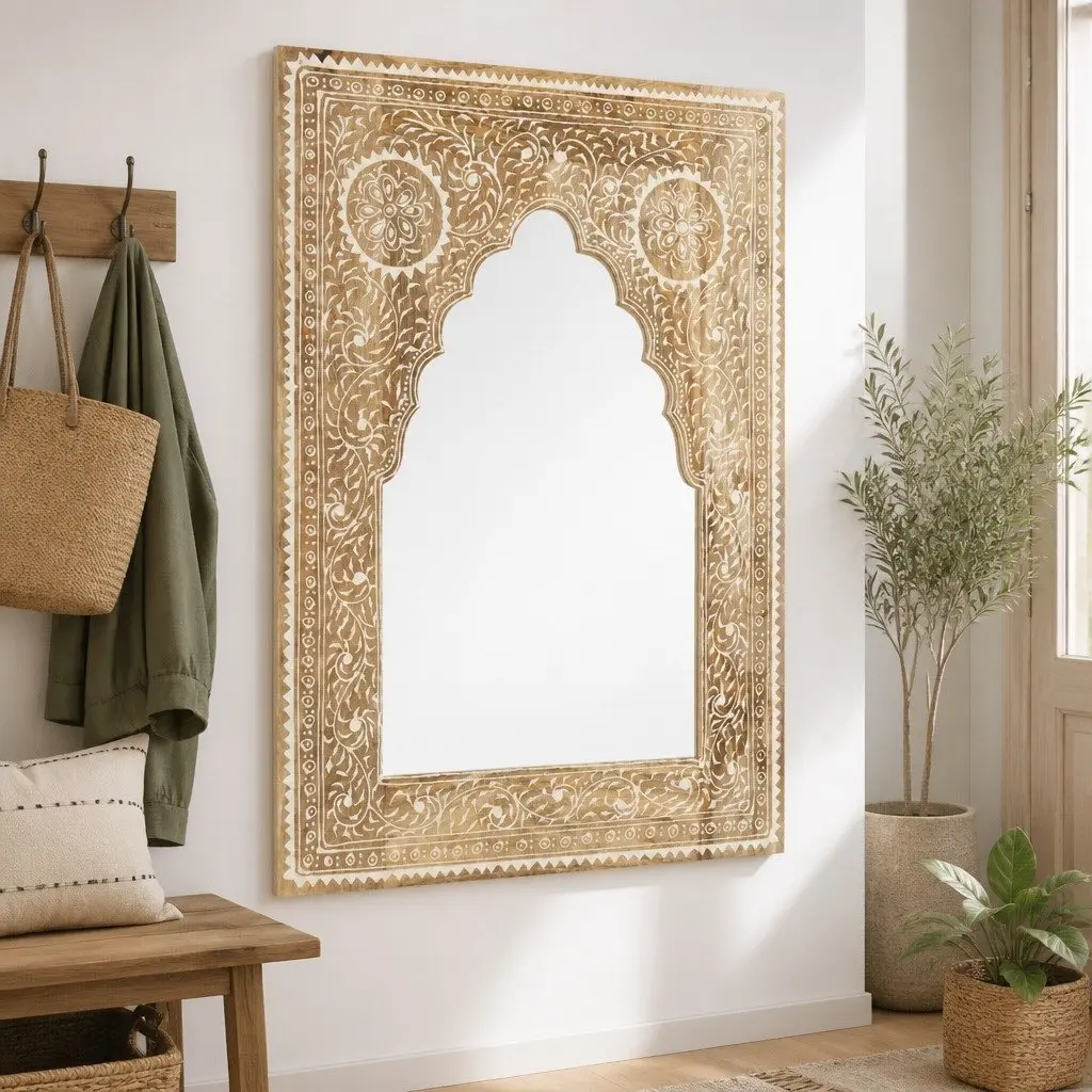 Wooden Mirror for Hallway or Bathroom Use