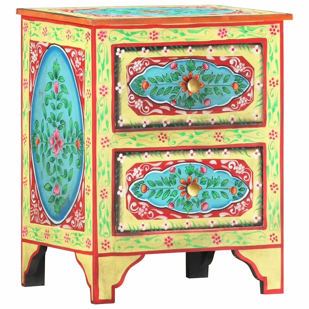 Bedside Cabinet Hand Painted Multicolour Wooden Nightstand Mango Wood 40x30x50cm