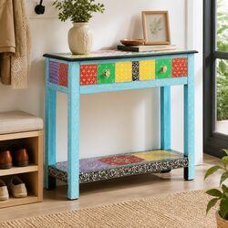 Hand Painted Console Table 80x35x75cm Mango Wood Accent Furniture Storage