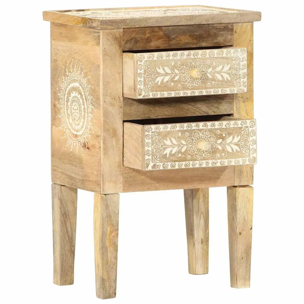 Bedside Cabinet Solid Mango Wood 40x30x60cm Hand Painted Vintage Style Nightstand Storage