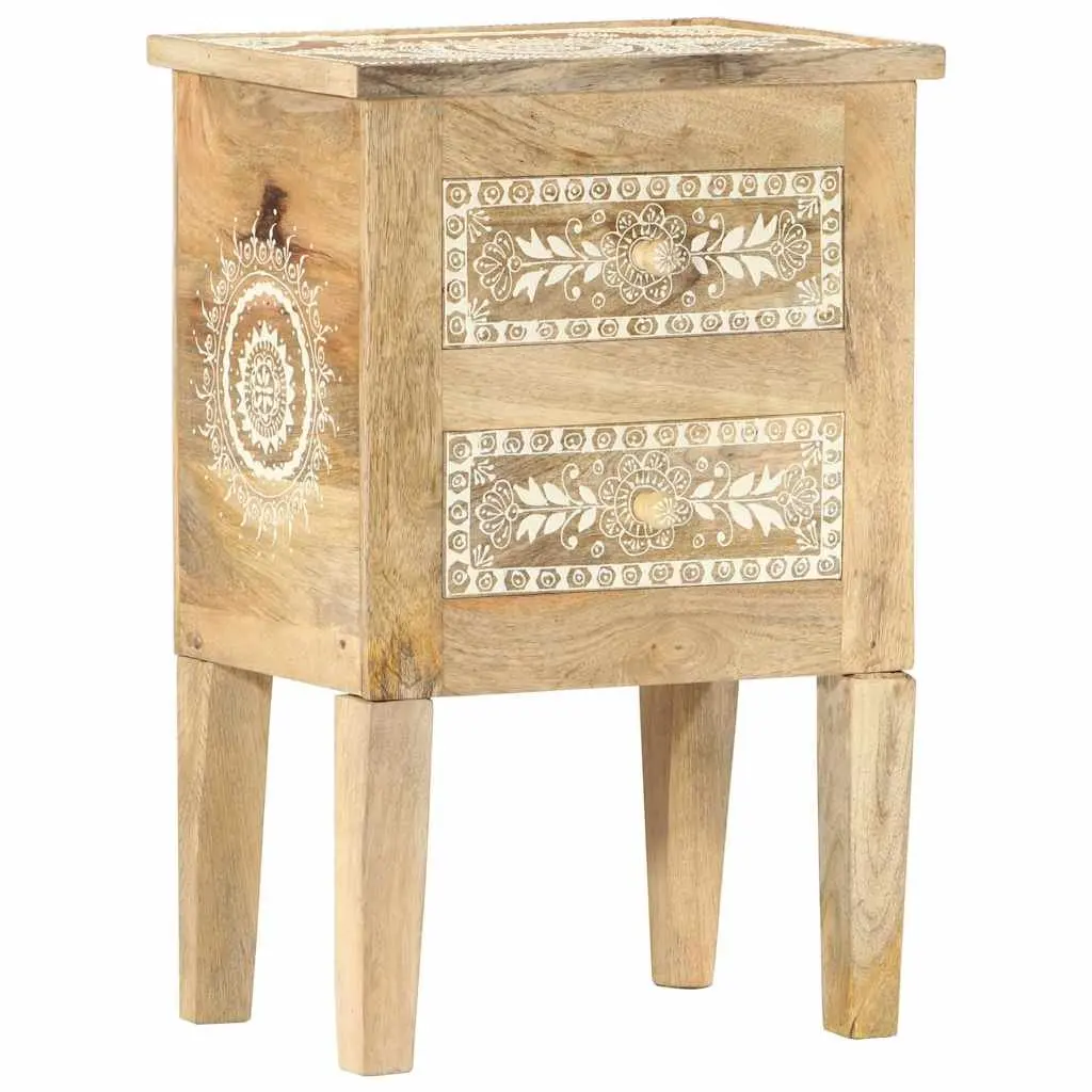 Bedside Cabinet Solid Mango Wood 40x30x60cm Hand Painted Vintage Style Nightstand Storage