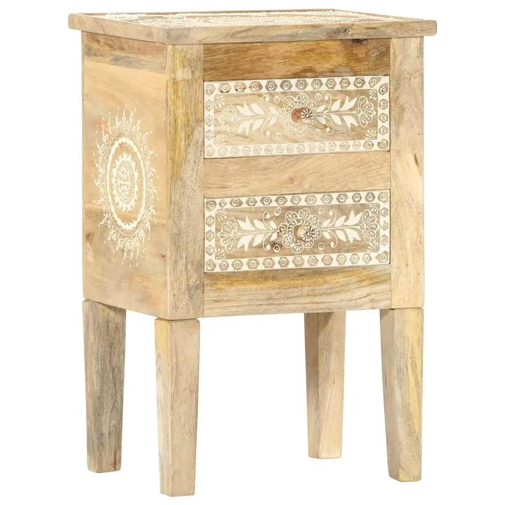 Bedside Cabinet Solid Mango Wood 40x30x60cm Hand Painted Vintage Style Nightstand Storage