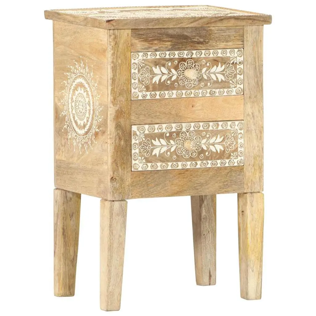 Bedside Cabinet Solid Mango Wood 40x30x60cm Hand Painted Vintage Style Nightstand Storage