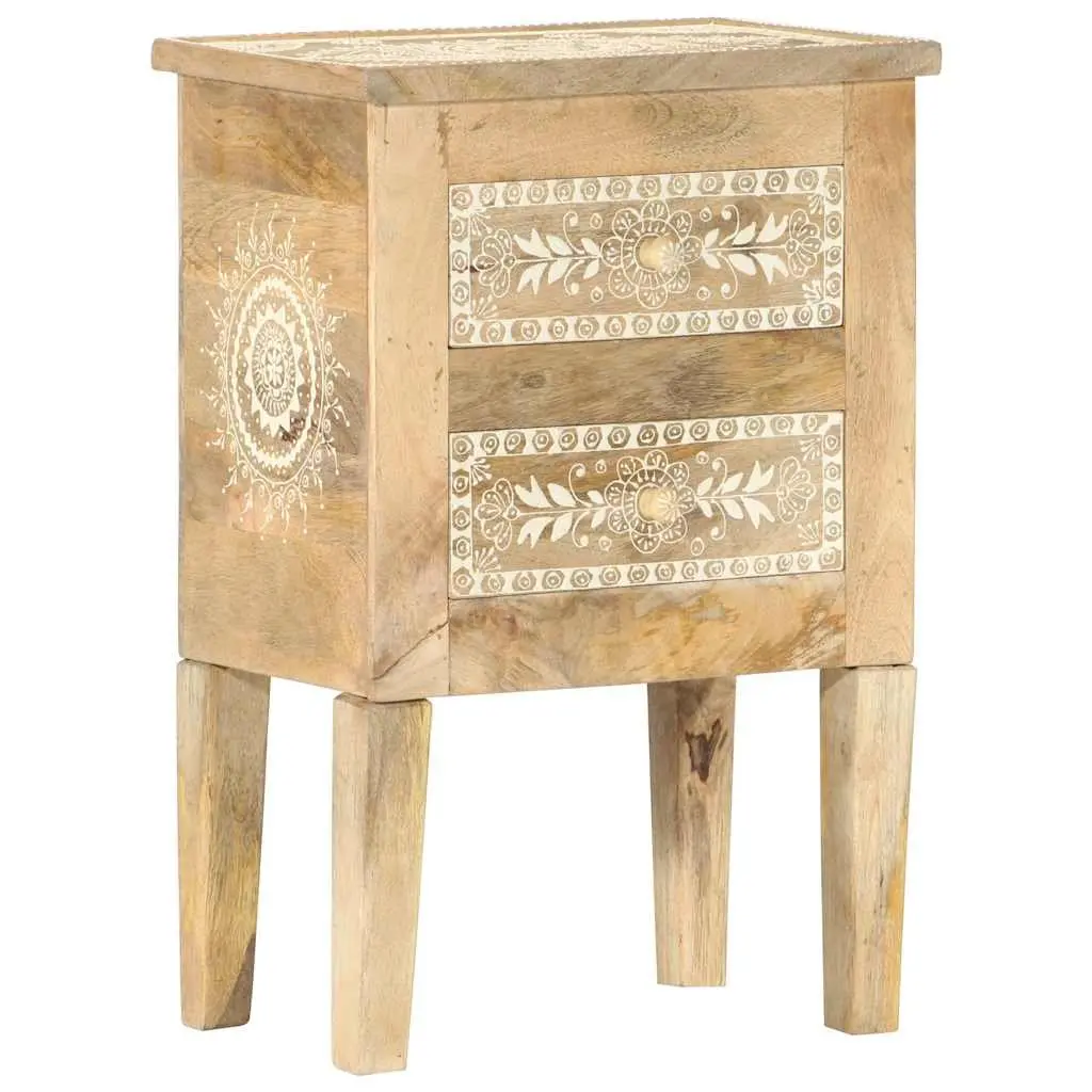 Bedside Cabinet Solid Mango Wood 40x30x60cm Hand Painted Vintage Style Nightstand Storage