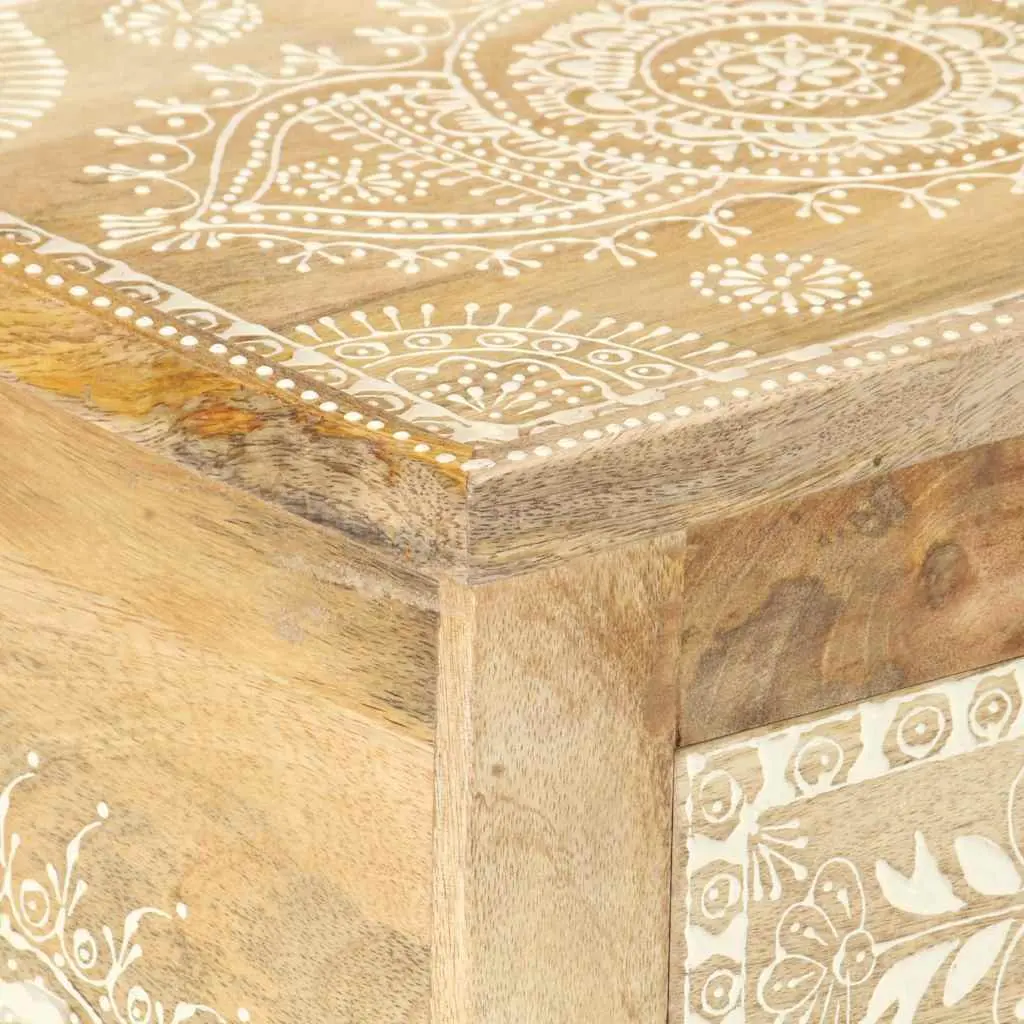 Bedside Cabinet Solid Mango Wood 40x30x60cm Hand Painted Vintage Style Nightstand Storage