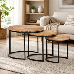 3 Nesting Side Tables - Solid Acacia Wood Design