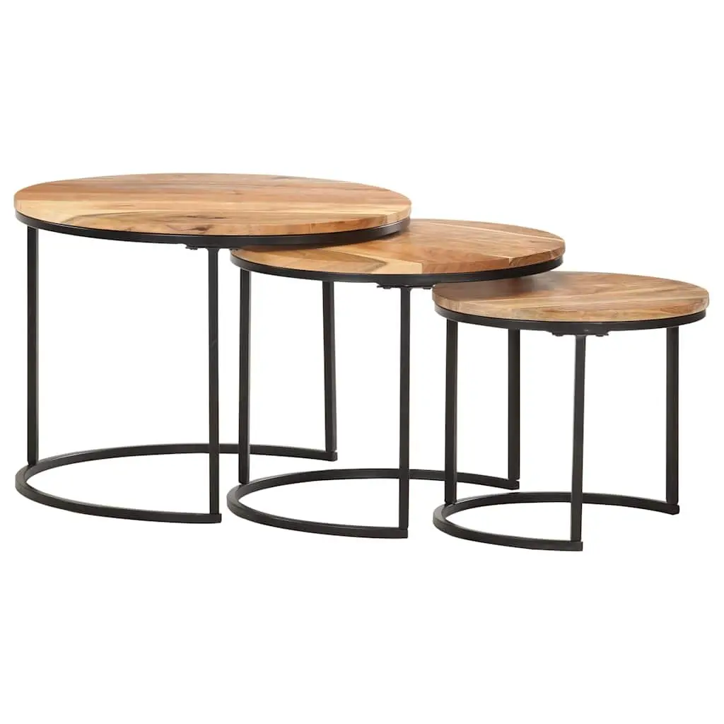 Nesting Tables 3 pcs Solid Wood Acacia Brown Side Coffee Table Set