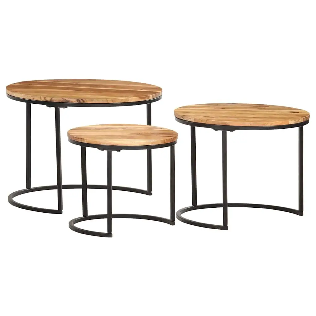 Nesting Tables 3 pcs Solid Wood Acacia Brown Side Coffee Table Set