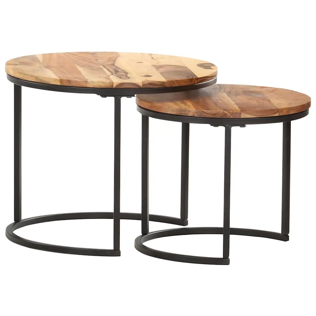 Nesting Tables 2 pcs Solid Wood Acacia Brown Coffee Side Tables Living Room