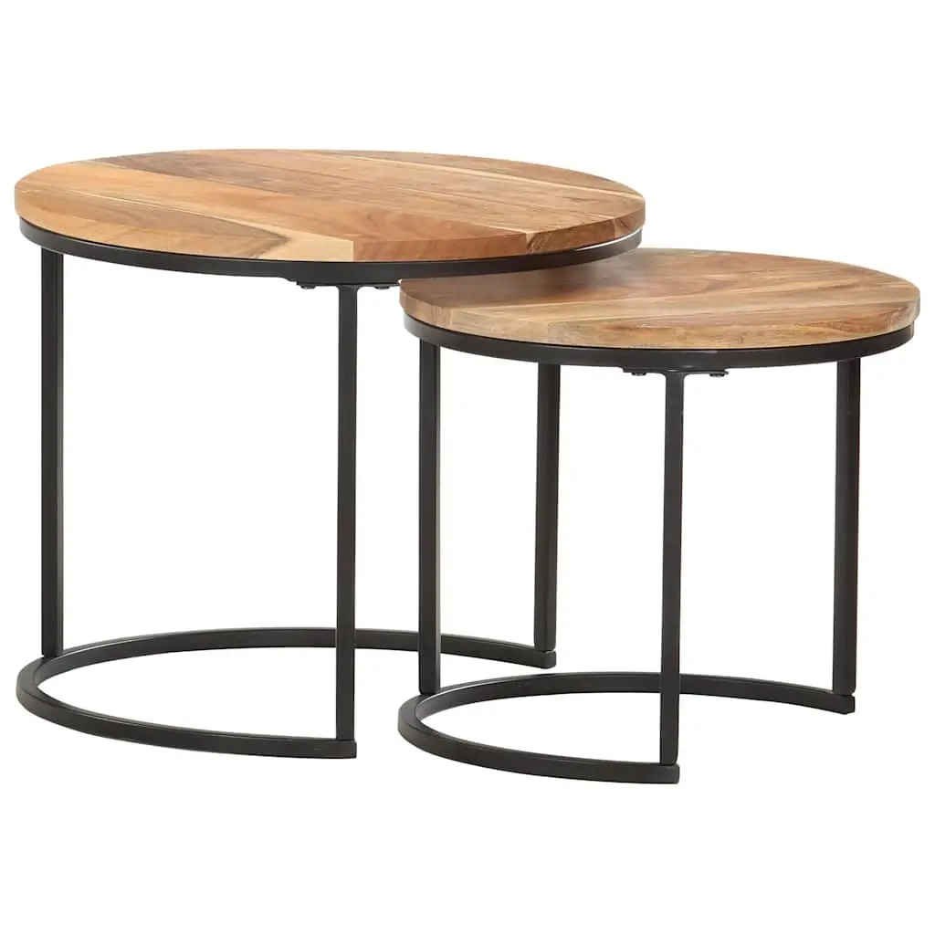 Nesting Tables 2 pcs Solid Wood Acacia Brown Coffee Side Tables Living Room