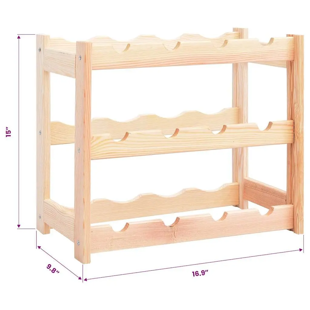 Wine Rack Solid Wood Pine 12 Bottles Storage Display Shelf Holder Beige