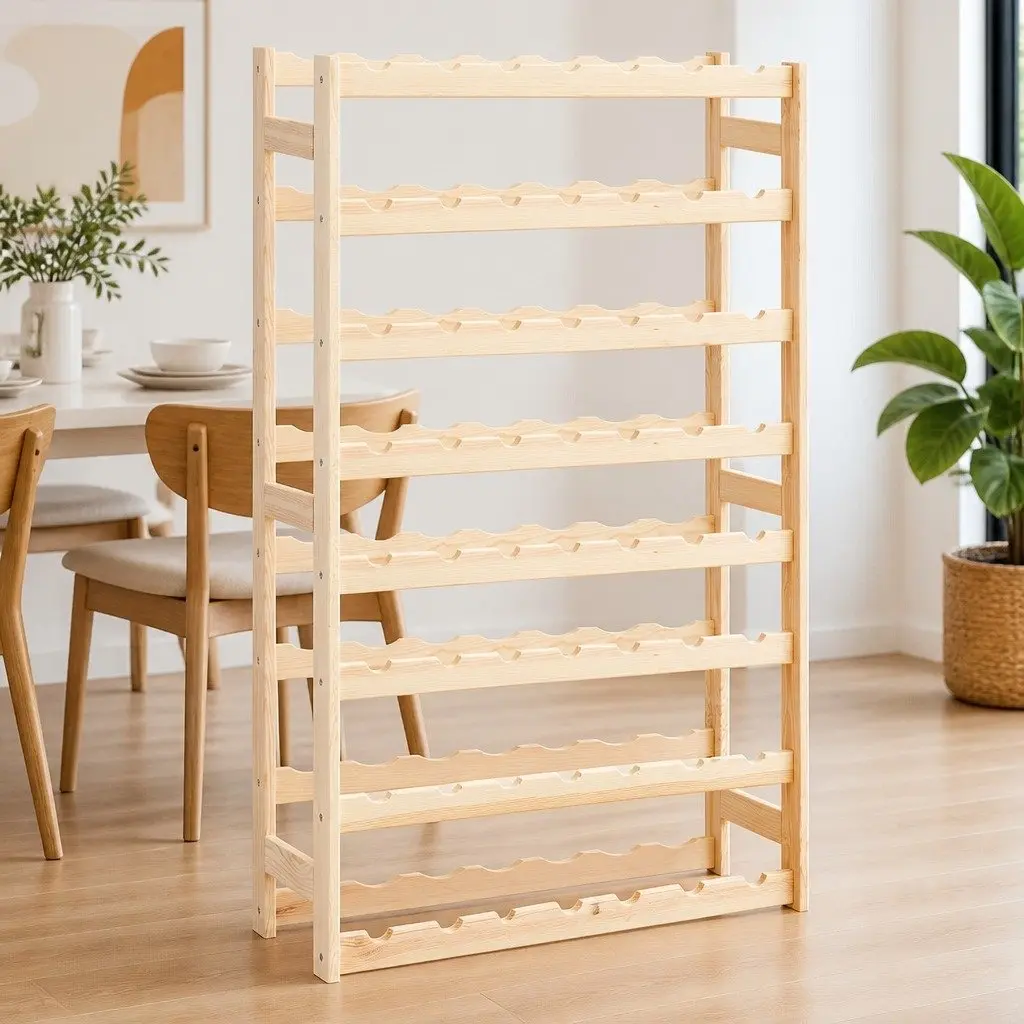 Wine Rack Solid Pinewood Beige Storage Display Cabinet for 56 Bottles