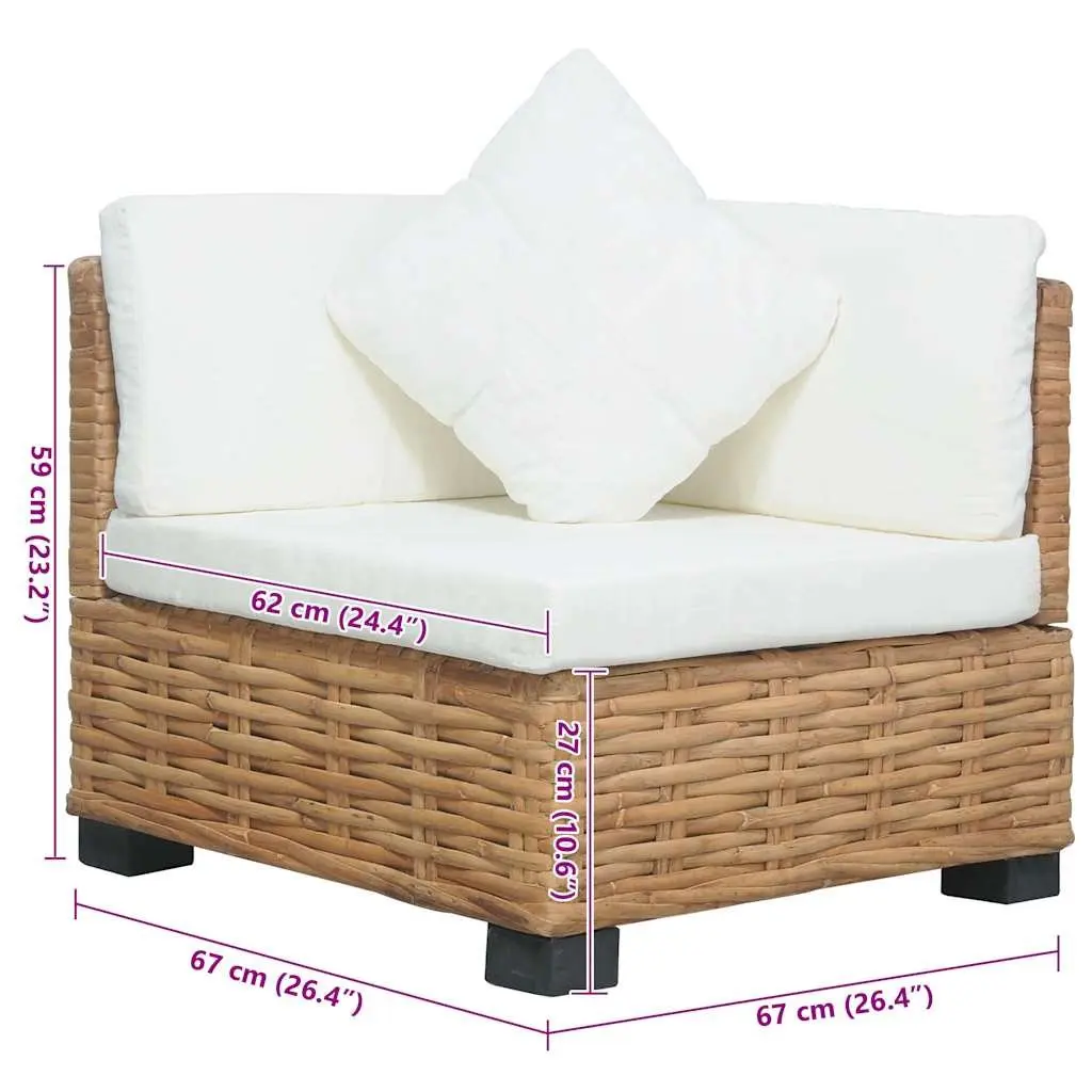 Corner Sofa Outdoor Sectional Natural Rattan Brown with Cushions