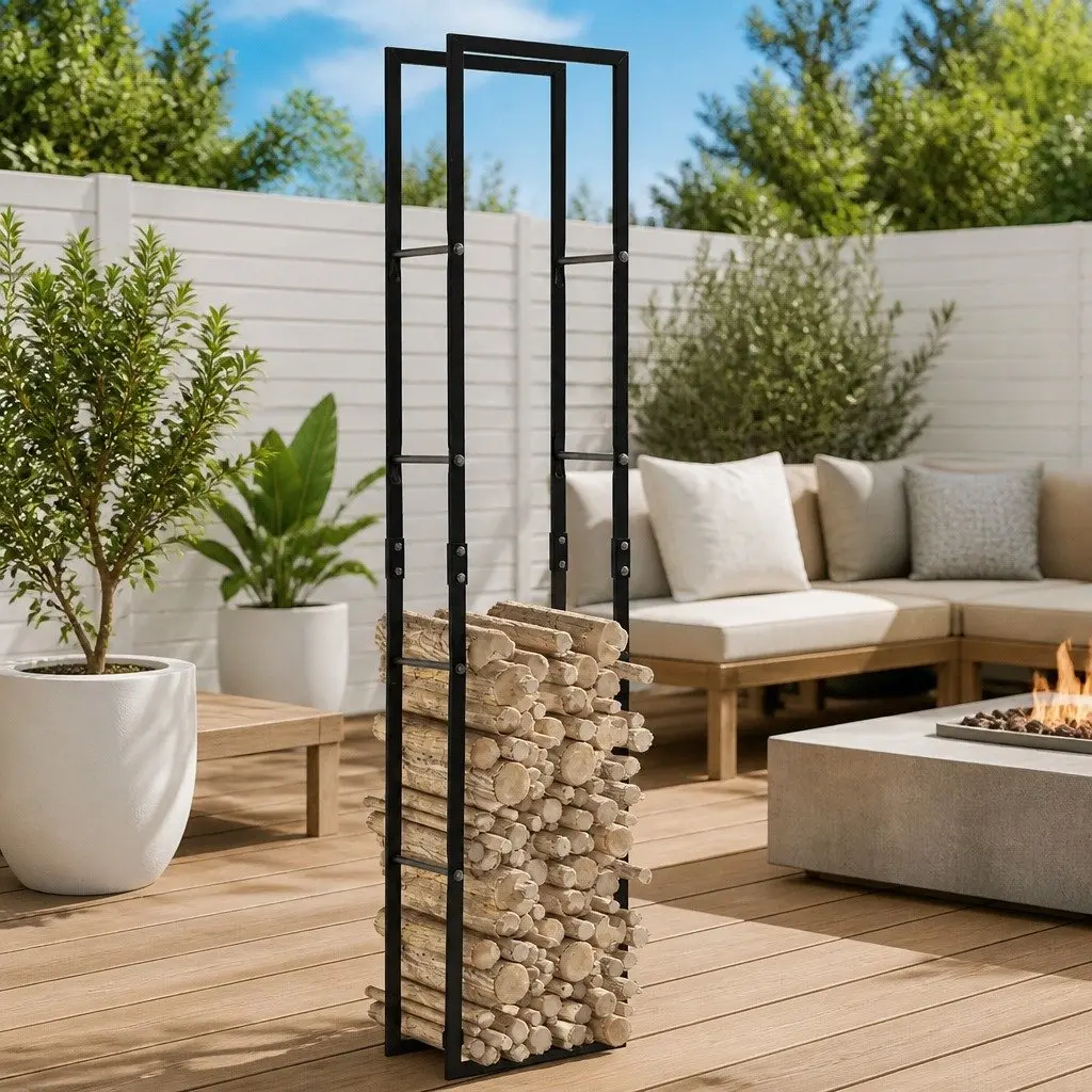 Black Steel Firewood Rack for Home Use