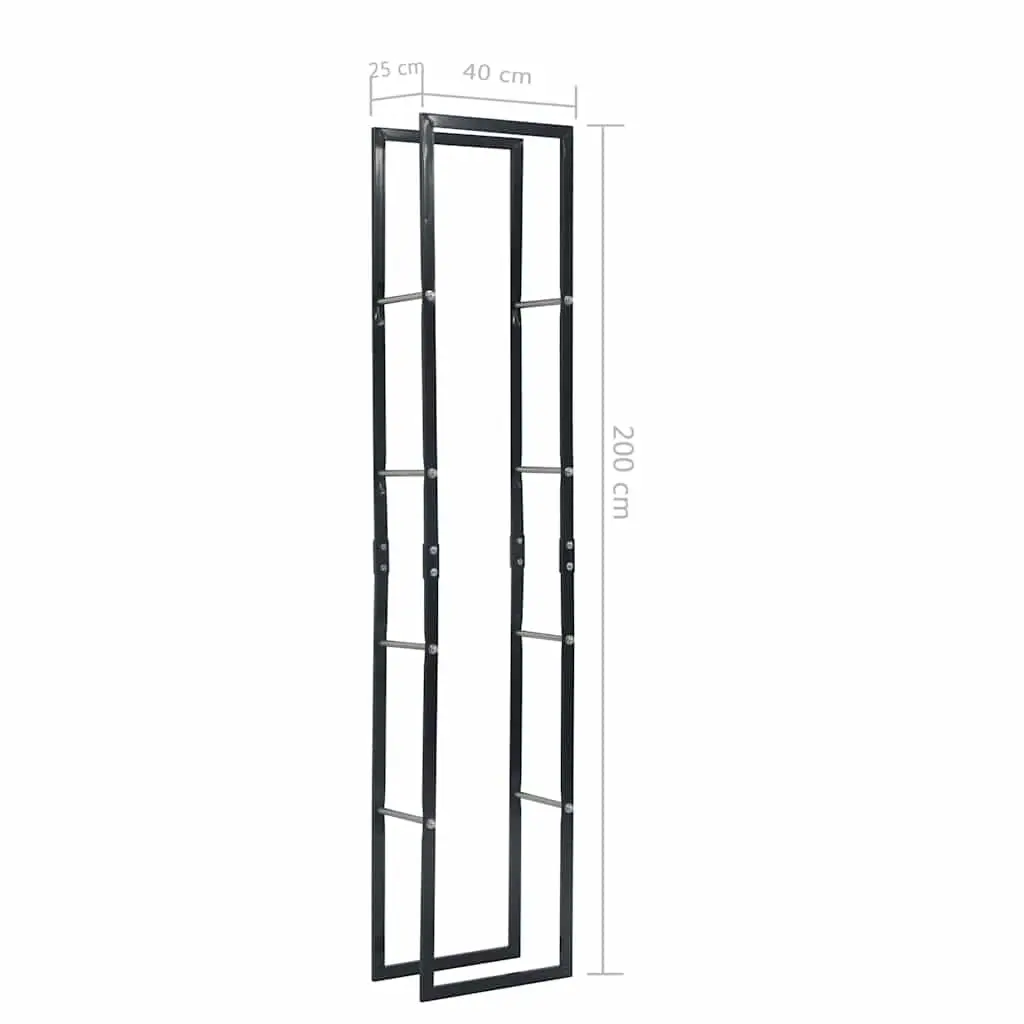 Firewood Rack Steel Rectangular 40 x 25 x 200 cm Black