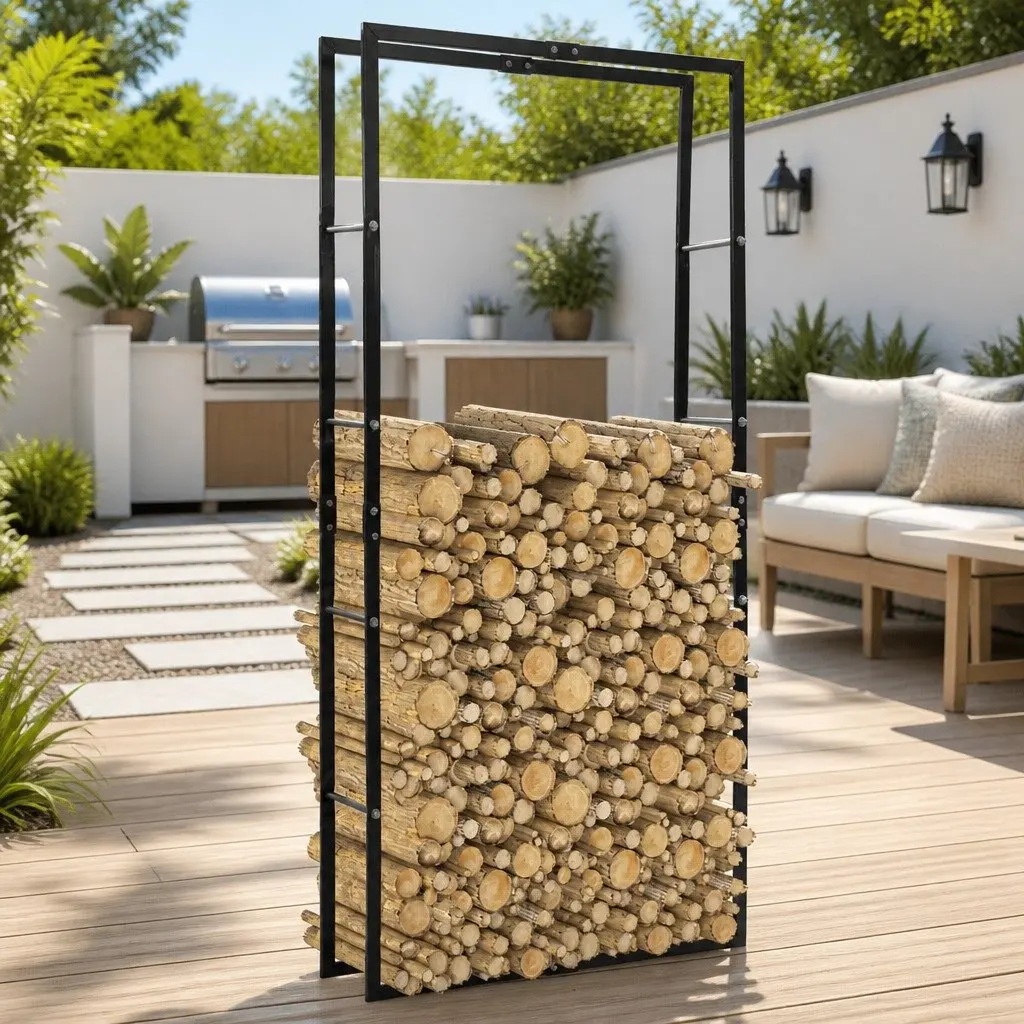Black Steel Log Holder for Home Use