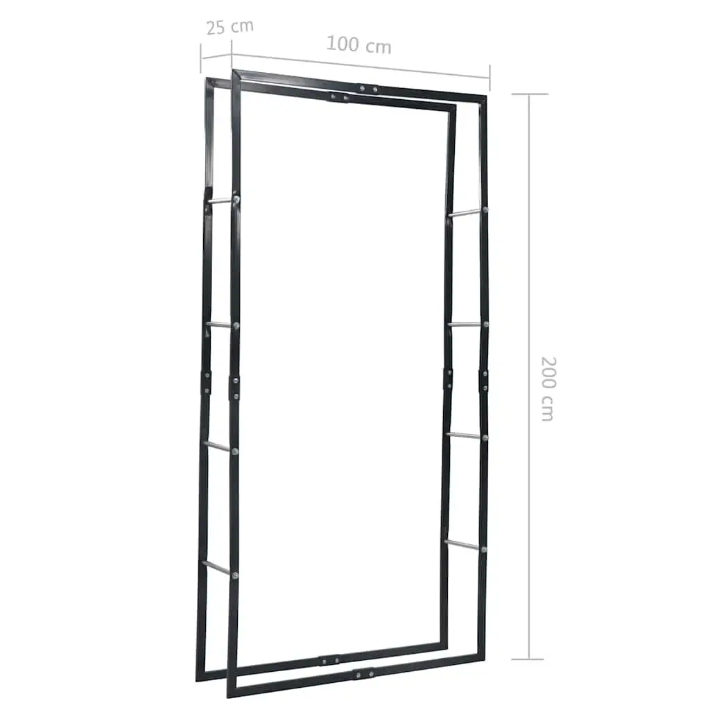 Firewood Rack Steel Tall Rectangular Black