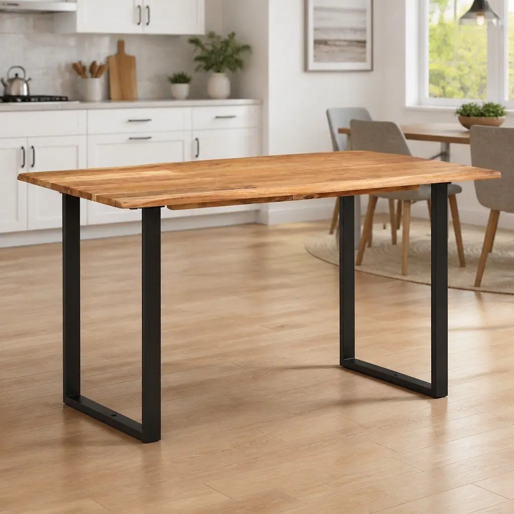 Dining Table 140x70x76 cm Kitchen Room Furniture Brown Wooden Industrial Rustic