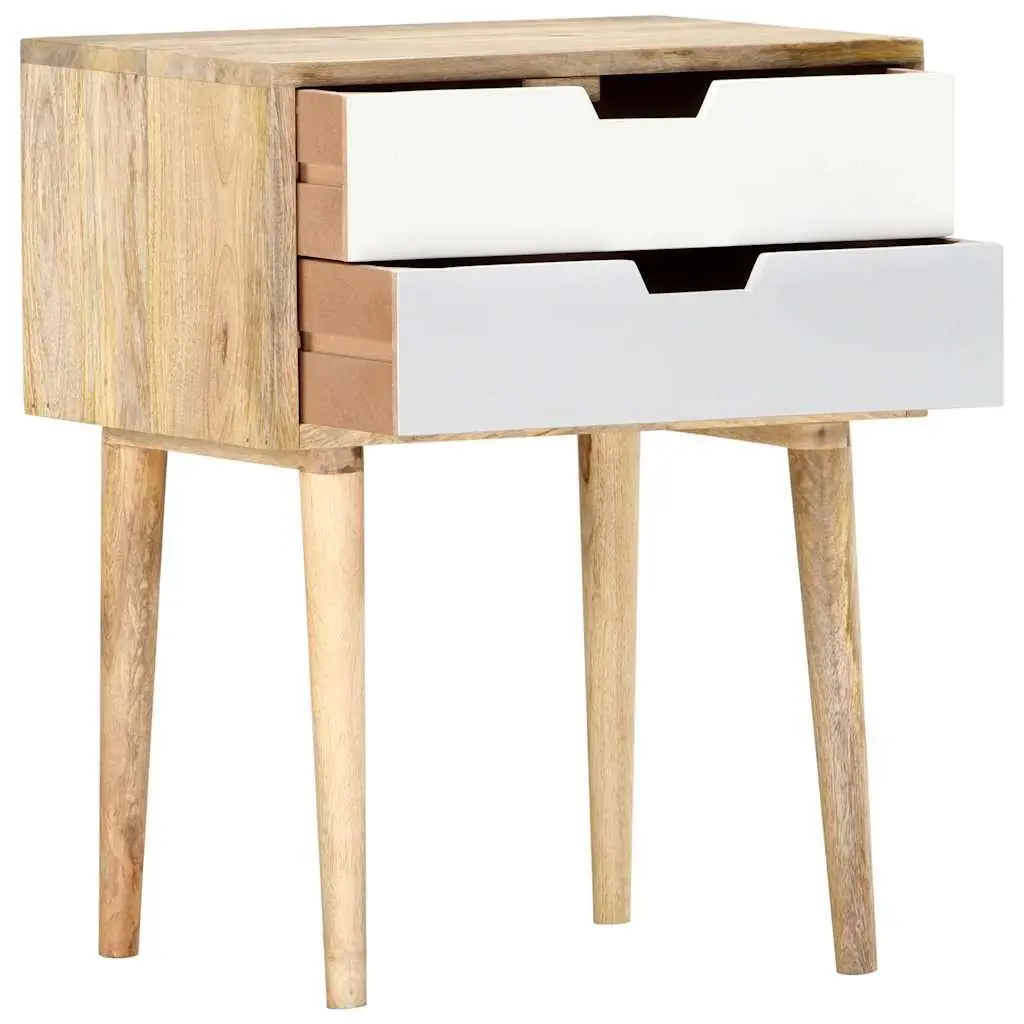 Nightstand Solid Mango Wood 47x35x59cm Handmade 2 Drawer Multicolour Bedside Cabinet