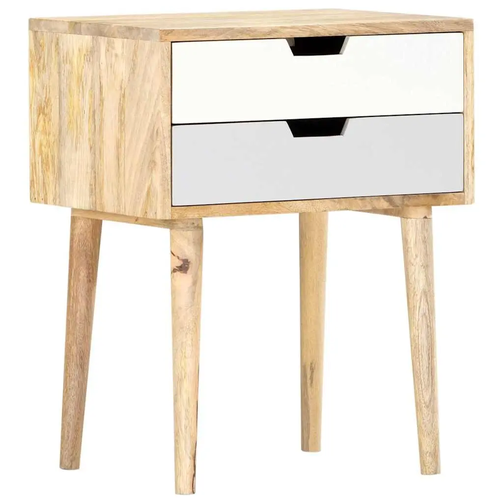 Nightstand Solid Mango Wood 47x35x59cm Handmade 2 Drawer Multicolour Bedside Cabinet