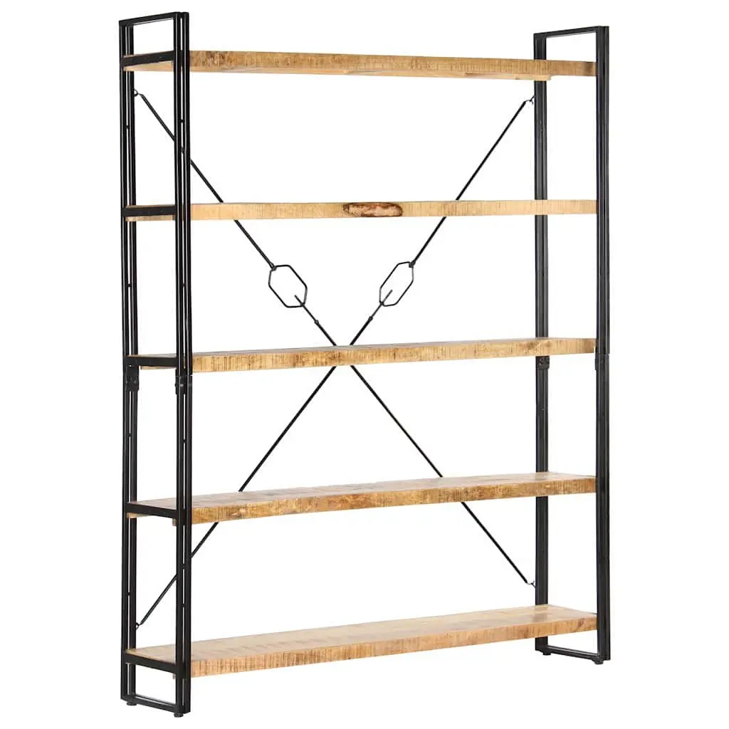 5-Tier Bookcase Solid Mango Wood 140x30x180 cm Brown Industrial Shelving Unit