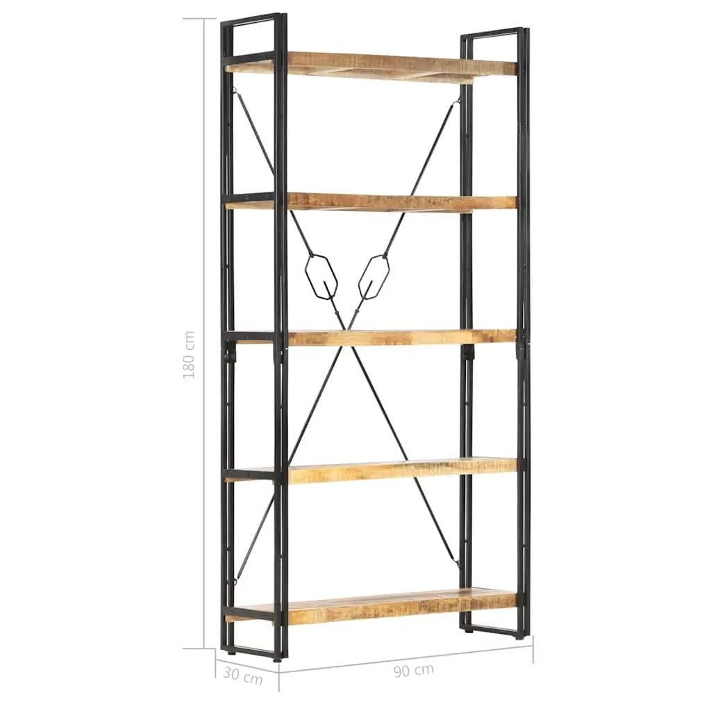 5-Tier Bookcase Solid Mango Wood 90x30x180 cm Brown Shelving Unit Storage Display