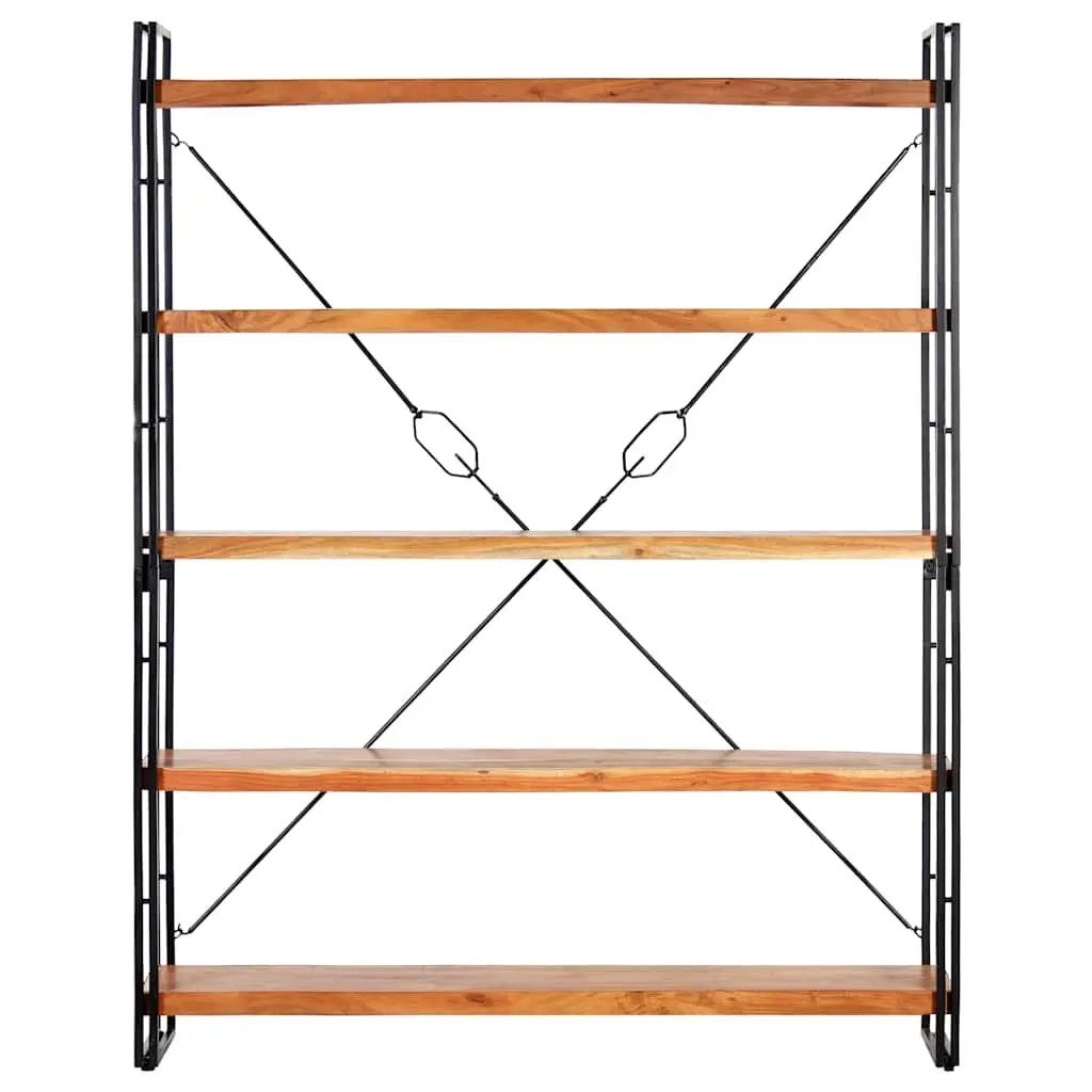 5 Tier Bookcase Industrial Steel Frame Solid Acacia Wood 140x30x180cm Brown Storage and Display Shelf