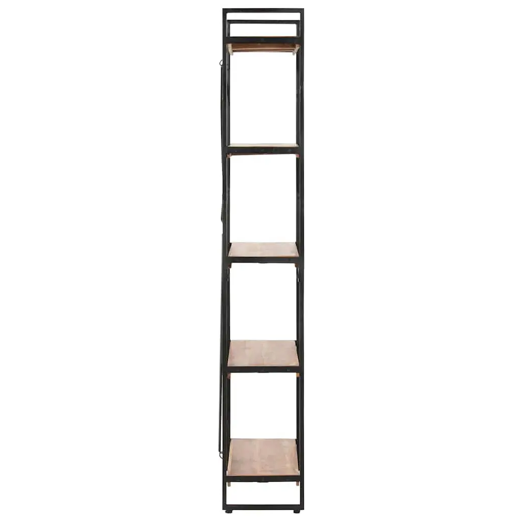 5 Tier Bookcase Industrial Steel Frame Solid Acacia Wood 140x30x180cm Brown Storage and Display Shelf
