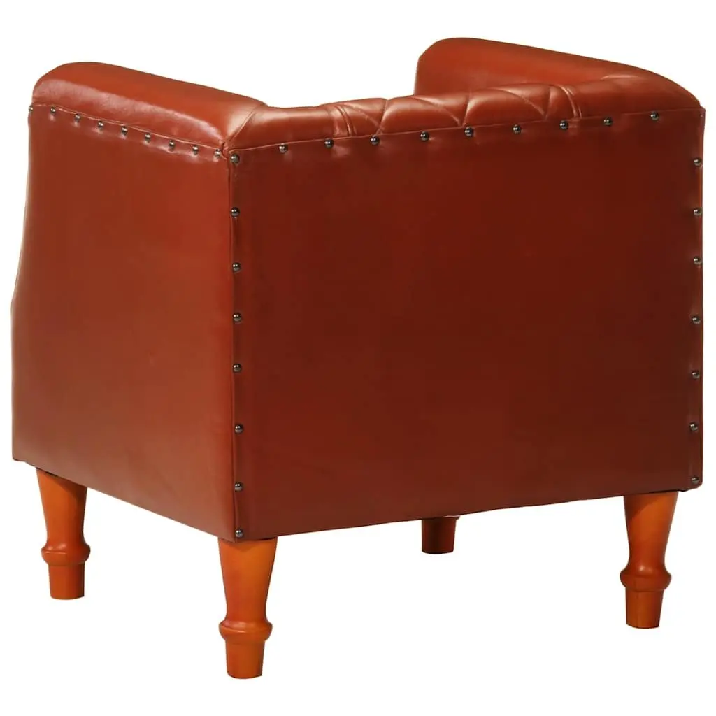 Tub Chair Goat Leather Brown Padded Comfort Solid Mango Wood Legs