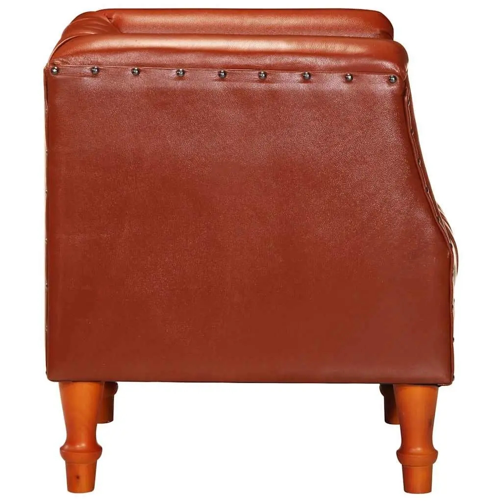 Tub Chair Goat Leather Brown Padded Comfort Solid Mango Wood Legs