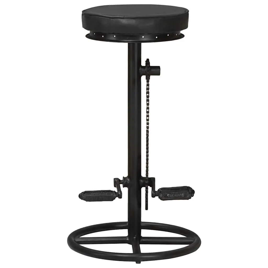 Bar Stools 2 pcs Black Leather Bicycle Pedal Footrest Industrial Design Seating