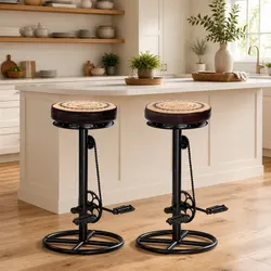 Functional Bar Stools with Bicycle Pedal Footrest Design, Set of 2