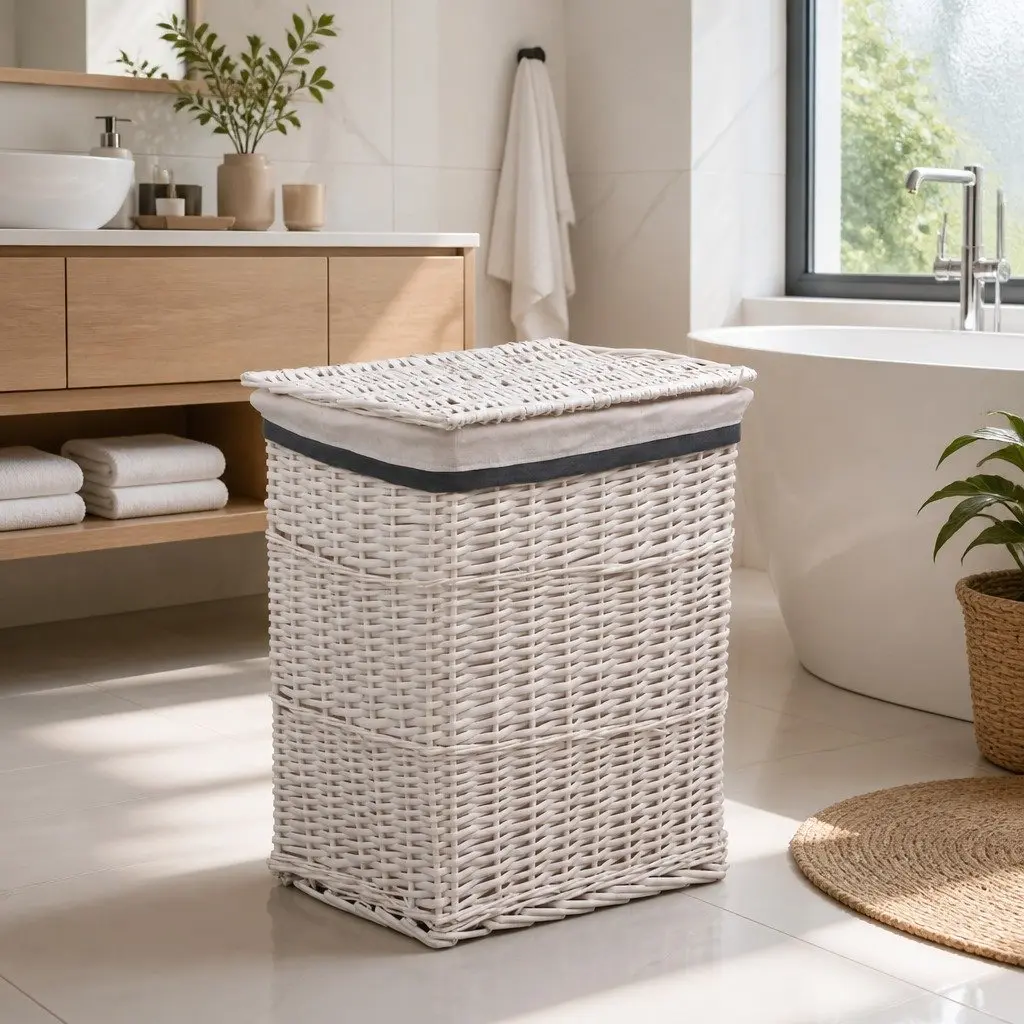 White Woven Willow Laundry Basket for Home Use