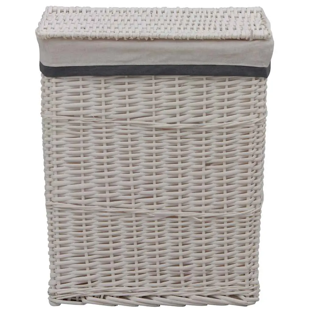 Laundry Basket White Woven Willow Sturdy Durable Bathroom Household Storage