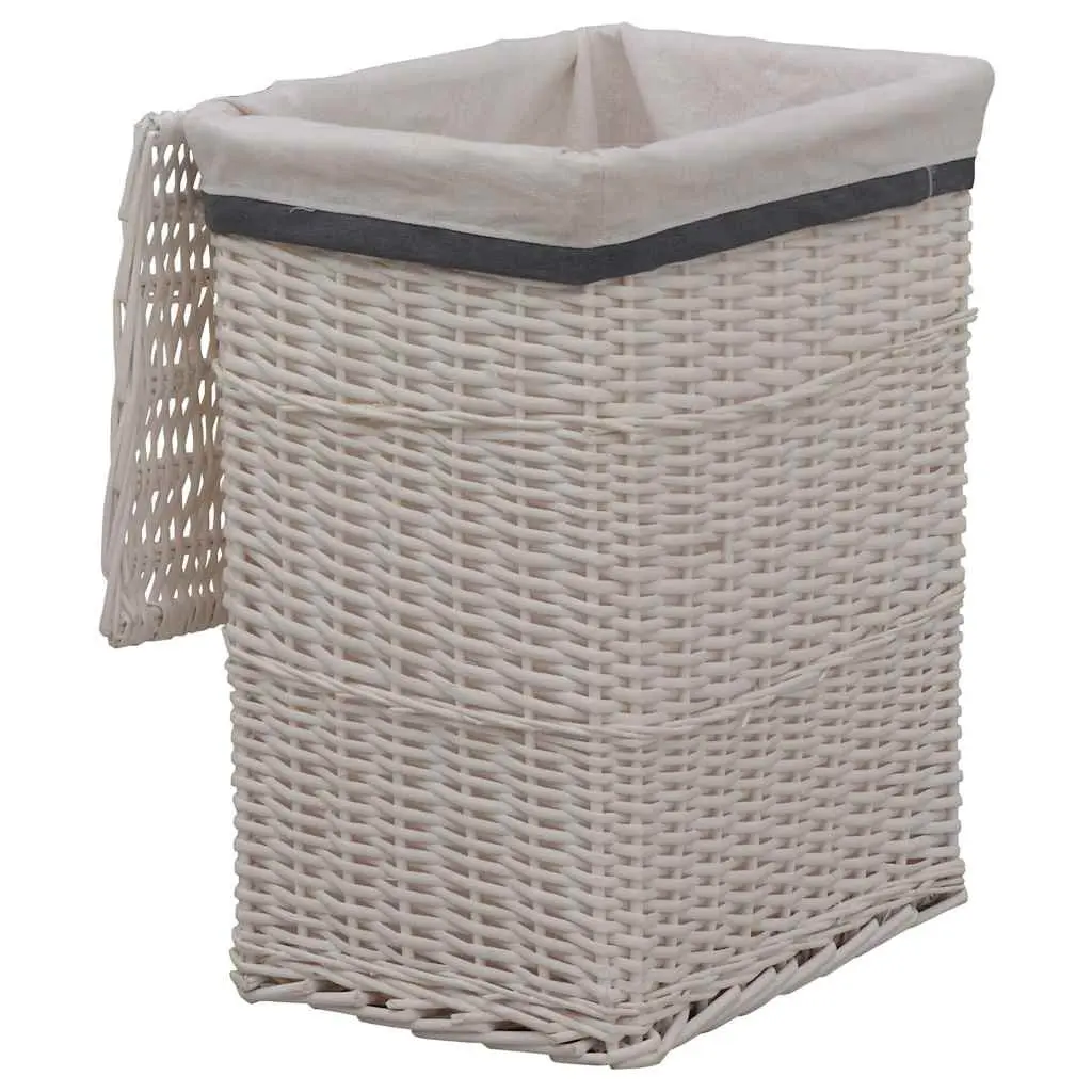 Laundry Basket White Woven Willow Sturdy Durable Bathroom Household Storage