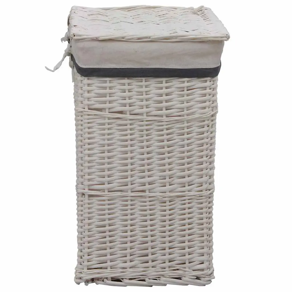 Laundry Basket White Woven Willow Sturdy Durable Bathroom Household Storage