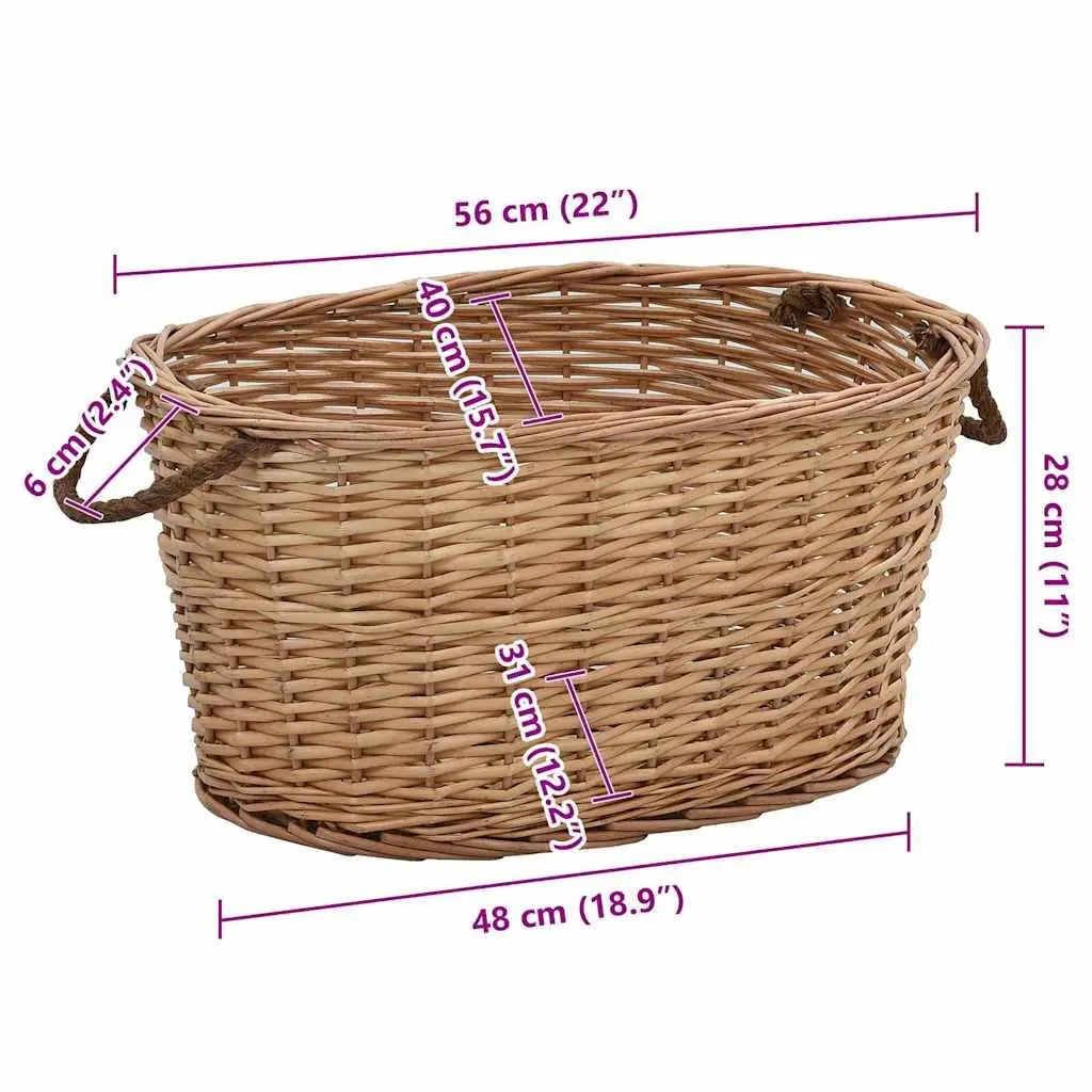 Firewood Basket Natural Willow Rustic Storage Log Carrier with Carrying Handles Brown 56 x 40 x 28 cm
