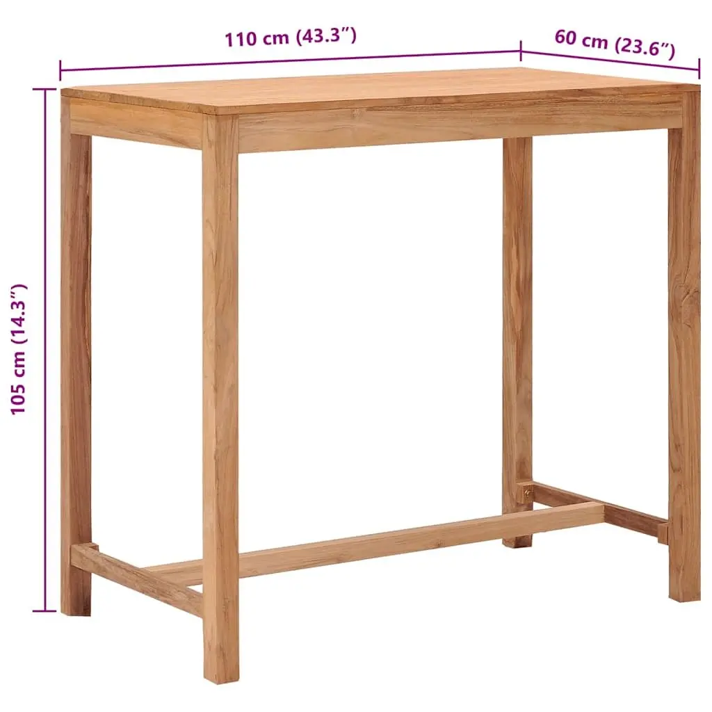 Outdoor Bar Table Solid Teak Wood Brown 110x60x105cm Colonial Style Patio Dining Furniture