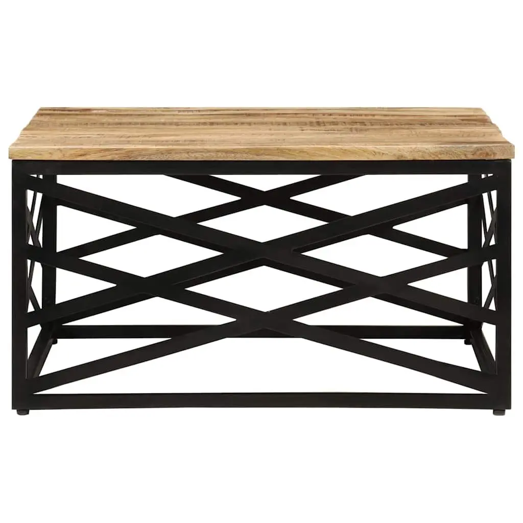 Mango Wood Coffee Table 68x68x35 cm Brown with Sturdy Cast Steel Legs for Living Room