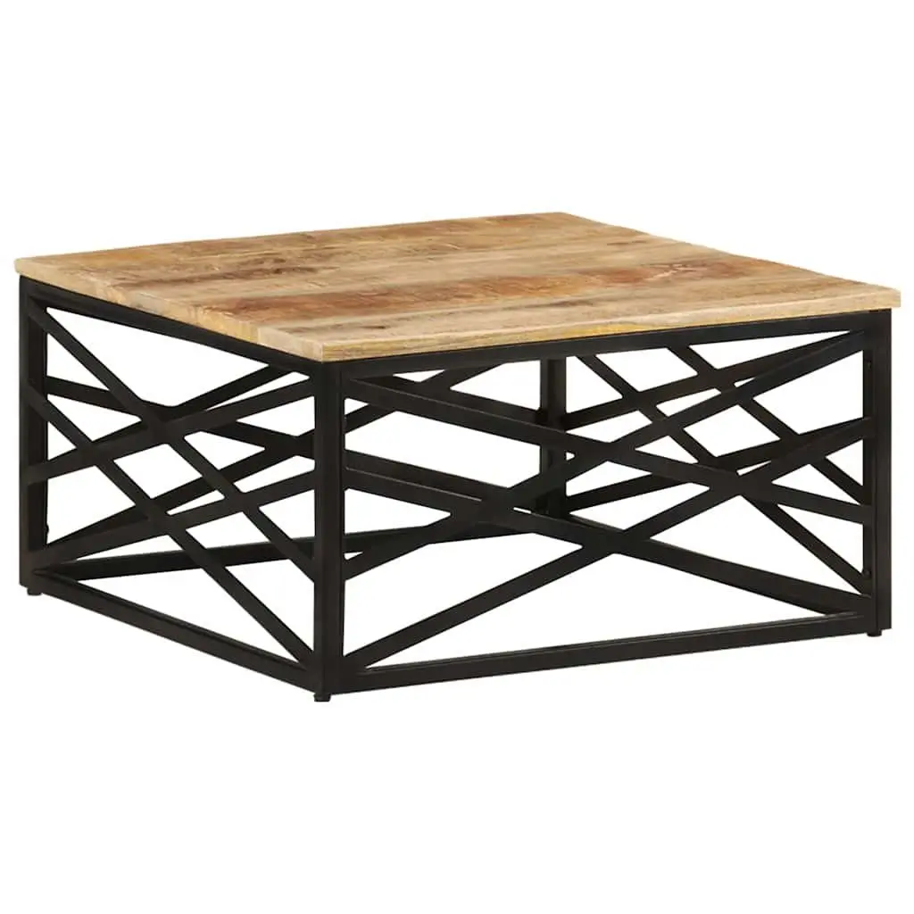 Mango Wood Coffee Table 68x68x35 cm Brown with Sturdy Cast Steel Legs for Living Room
