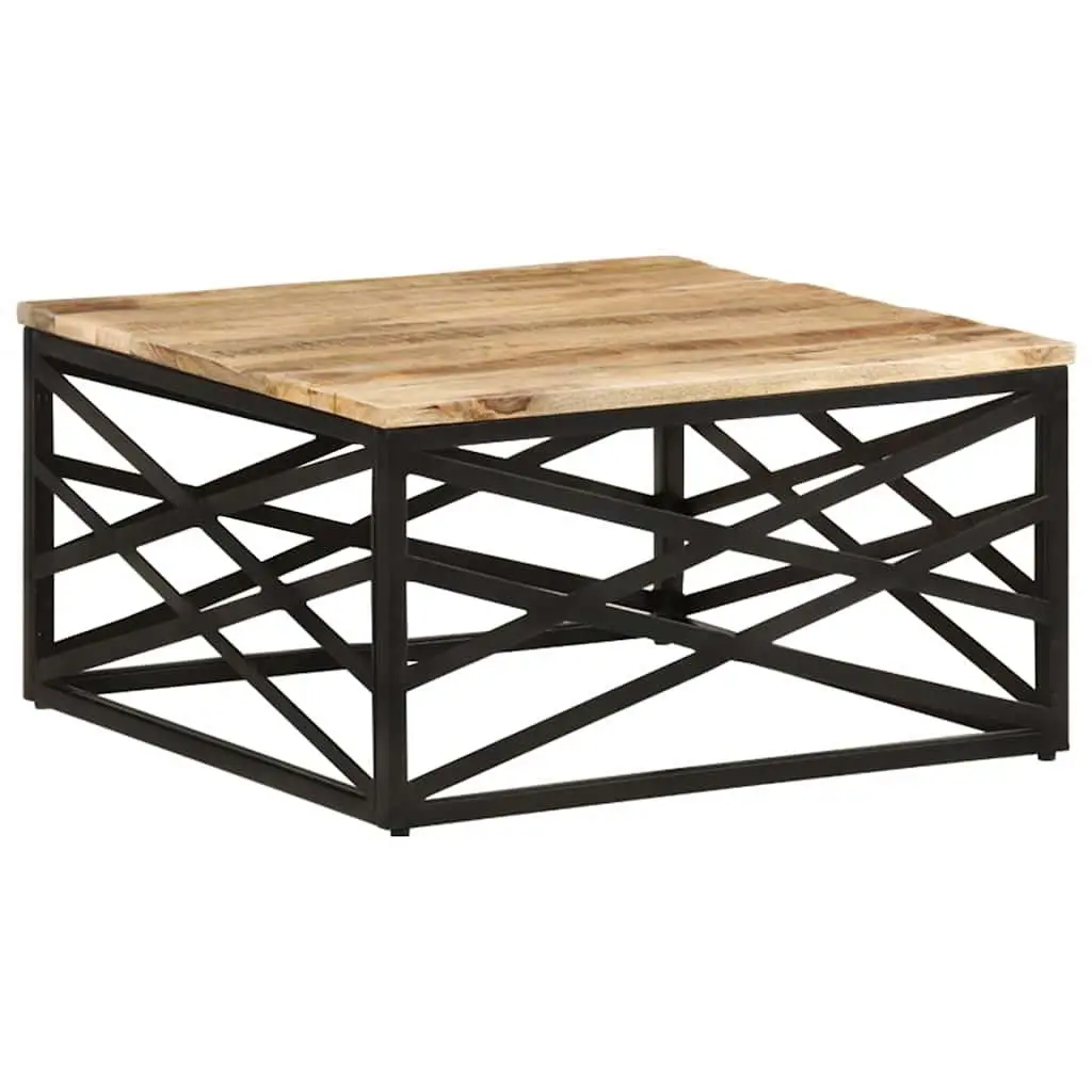 Mango Wood Coffee Table 68x68x35 cm Brown with Sturdy Cast Steel Legs for Living Room