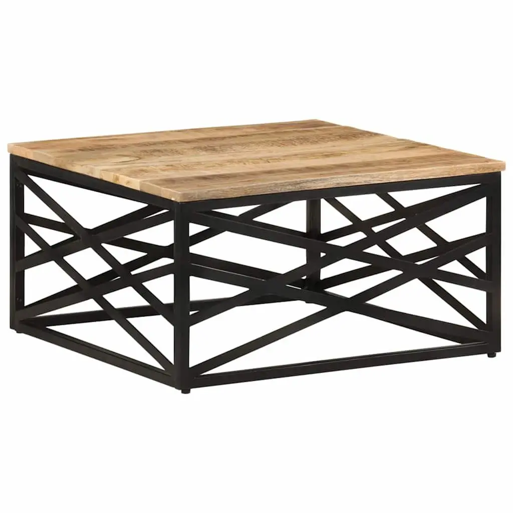 Mango Wood Coffee Table 68x68x35 cm Brown with Sturdy Cast Steel Legs for Living Room